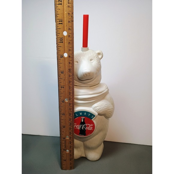 Vintage Coca-Cola White Polar Bear Sipper Cup w Straw Hanson Canada Red Straw - Picture 2 of 9